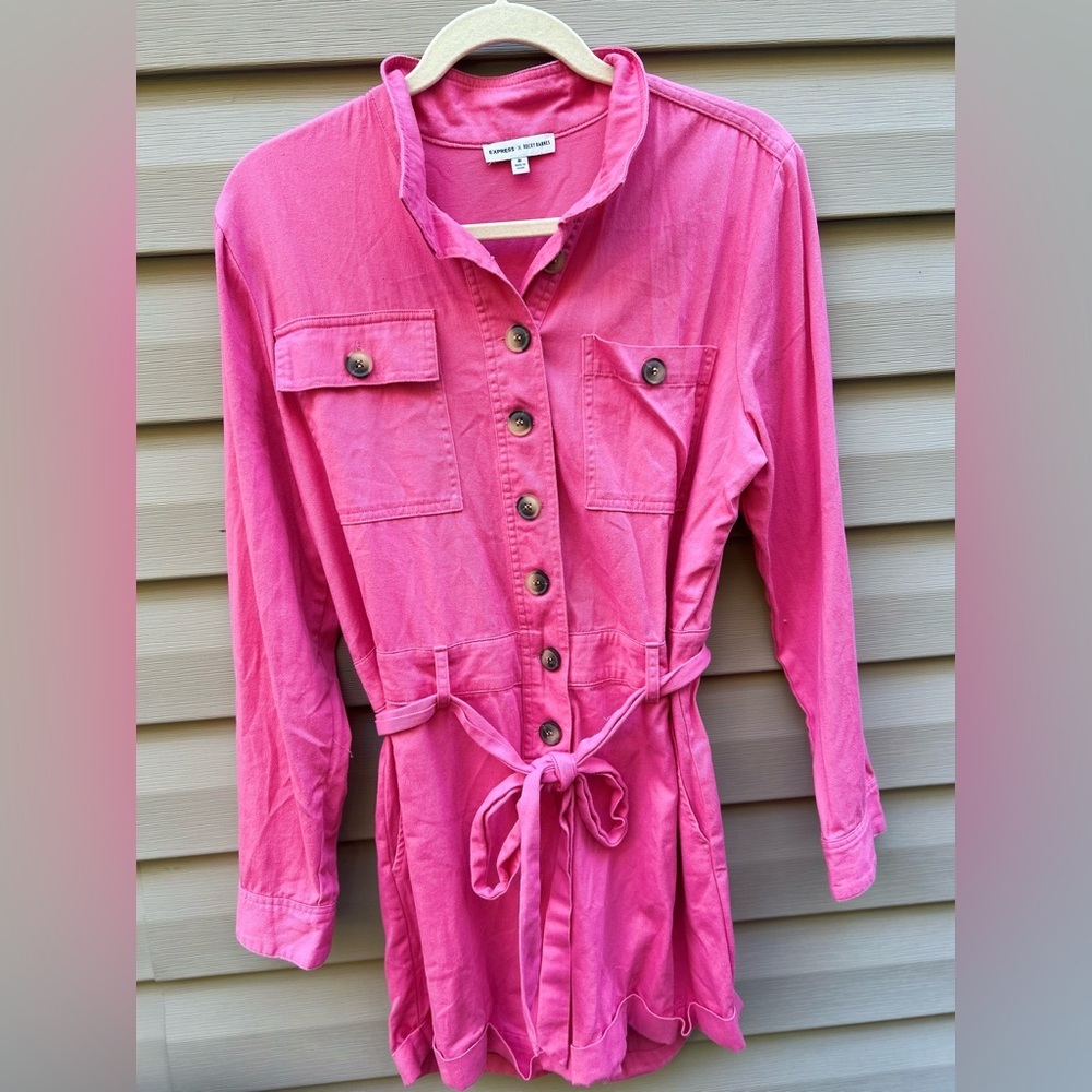 Express X Rocky Barnes M Pink Safari Button Up Girlhoodcore Romper Jumpsuit - Picture 2 of 12